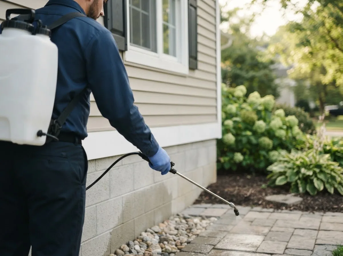 Pest control technician inspecting a home in Mingoville, PA